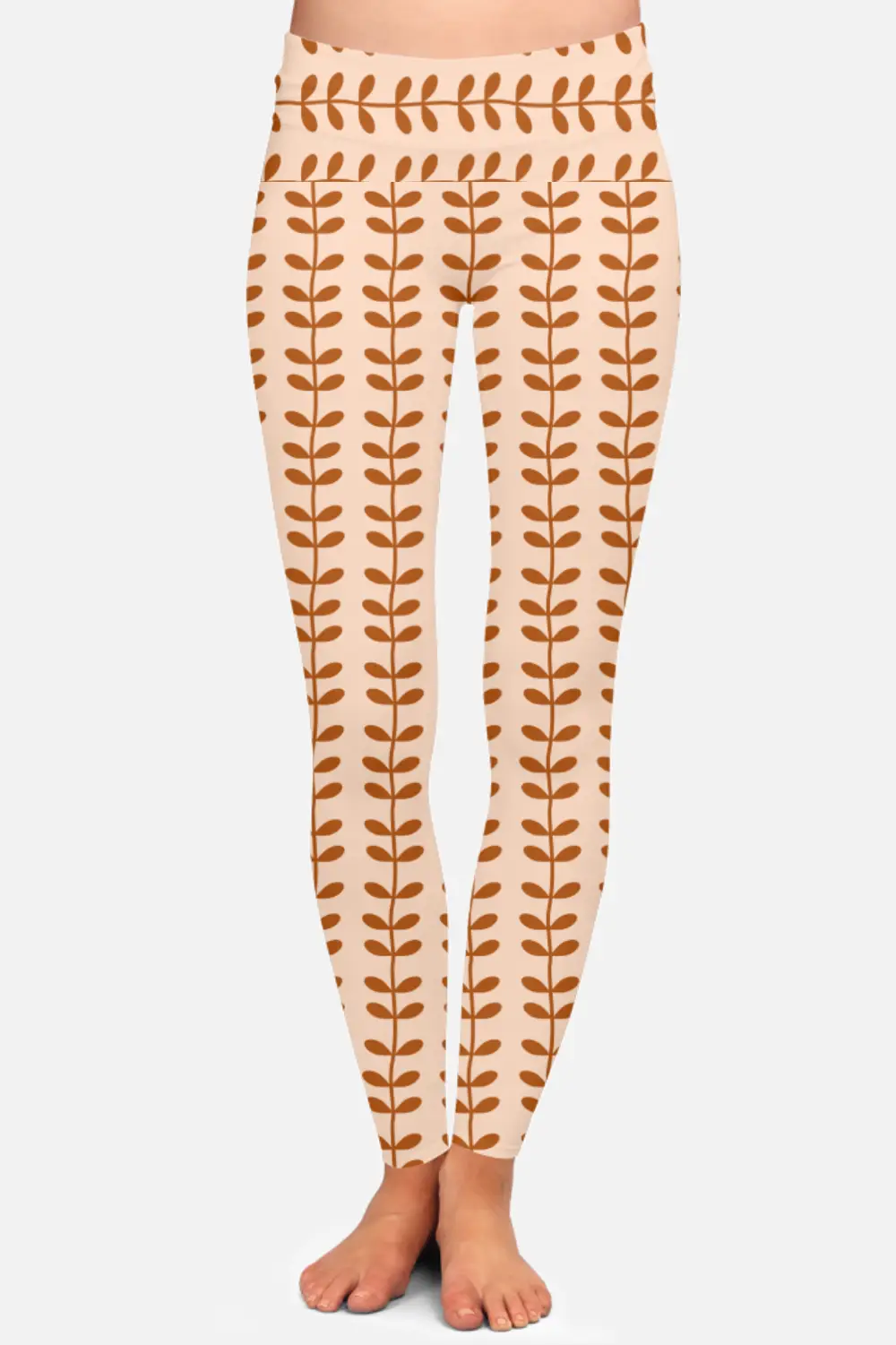 Leave Strips Brown Women High Waist Leggings Pant