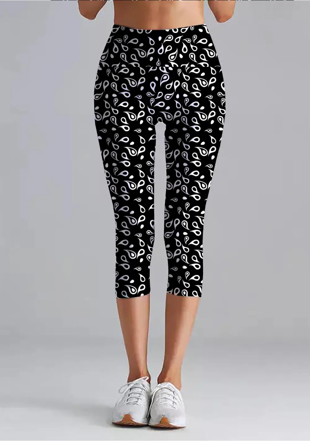 Paisley Print Women High Waist Capri Leggings Pant