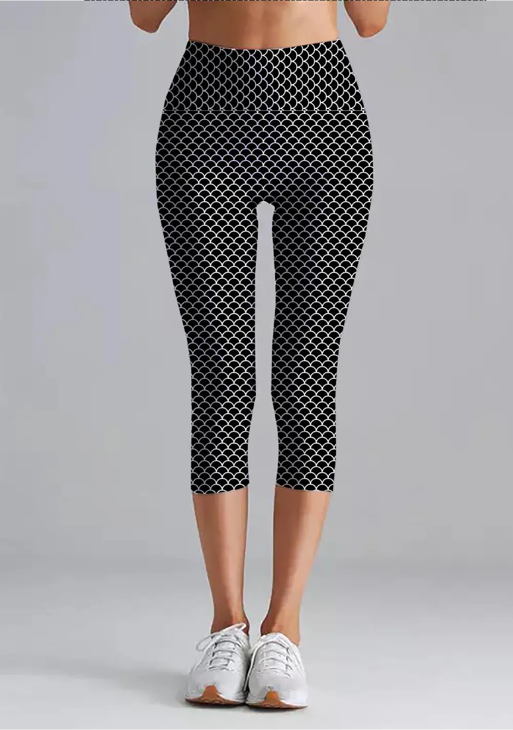 Shell Prints Black Women High Waist Capri Leggings Pant
