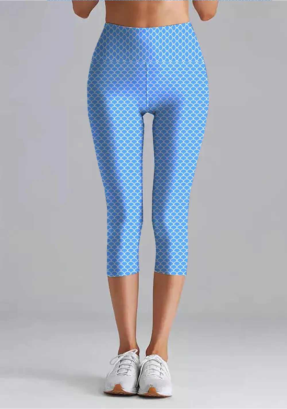 Shells Prints Sky Blue Women High Waist Capri Leggings Pant