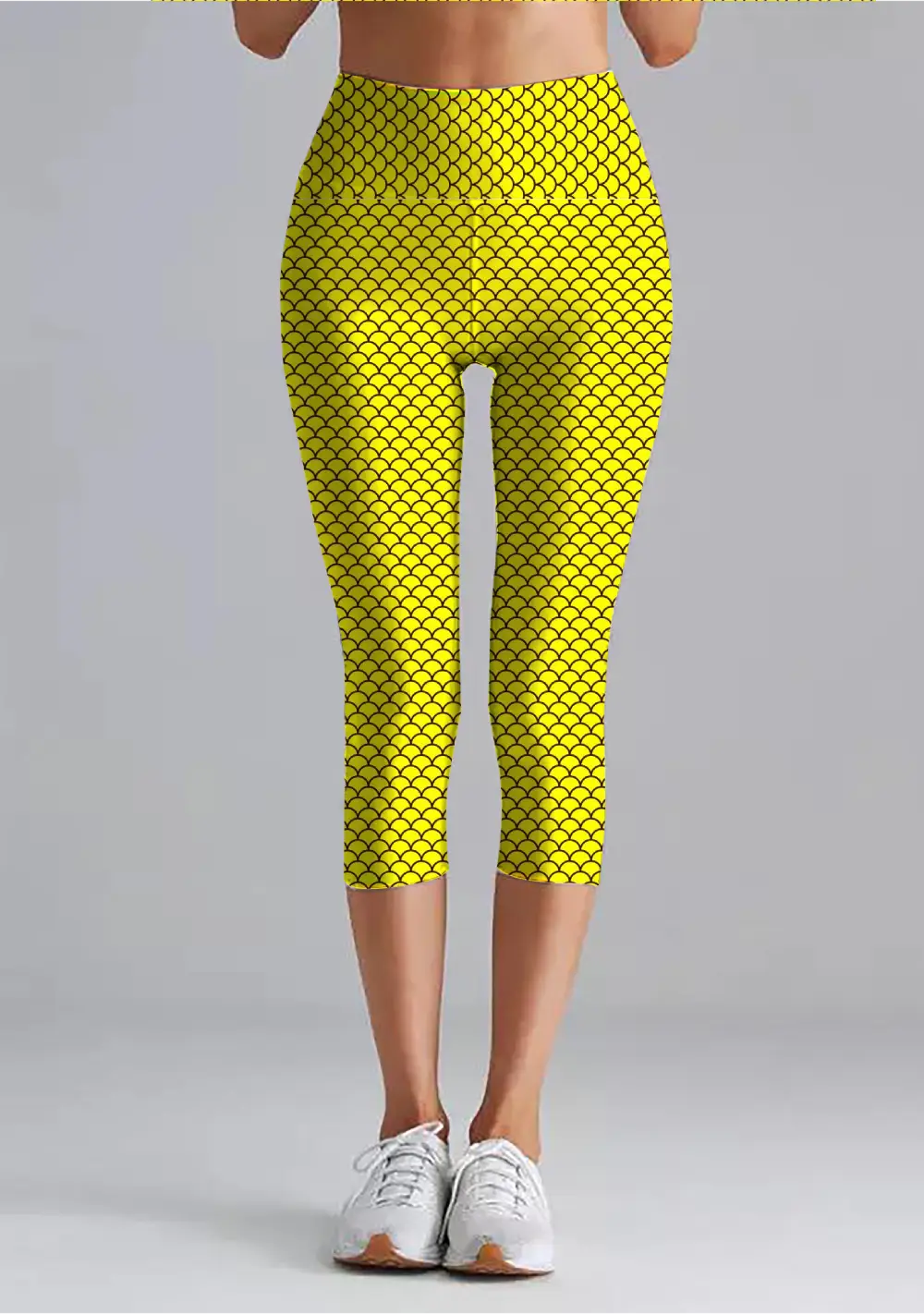 Shells Print Yellow Women High Waist Capri Leggings Pant