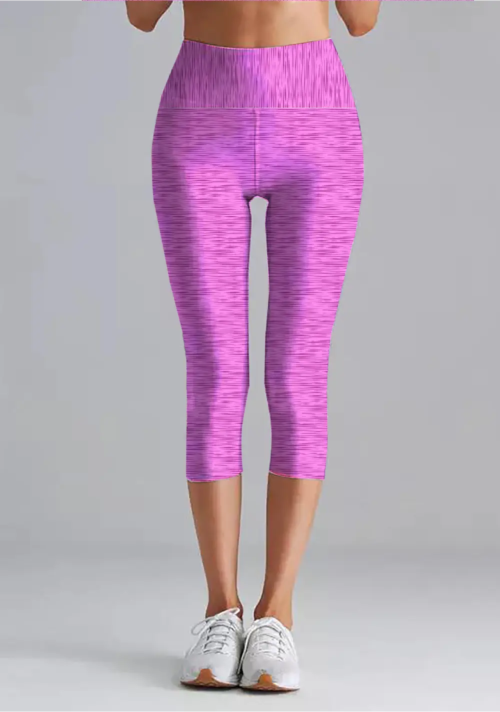 3/4 Casual Magenta Women High Waist Capri Leggings Pant