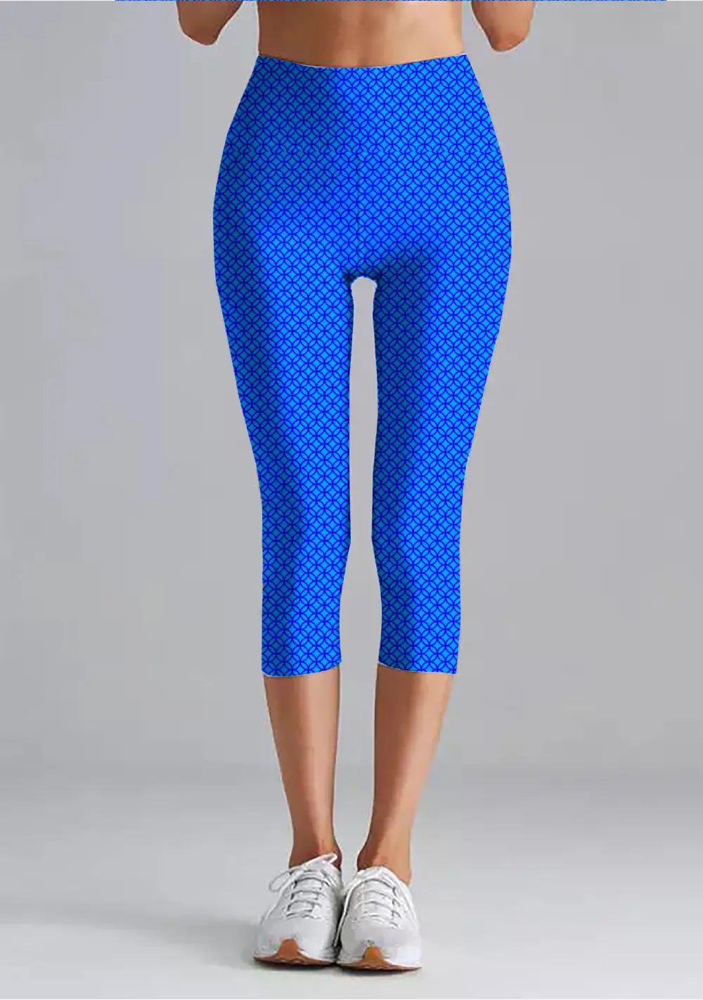Jali Print Blue Women High Waist Capri Leggings Pant
