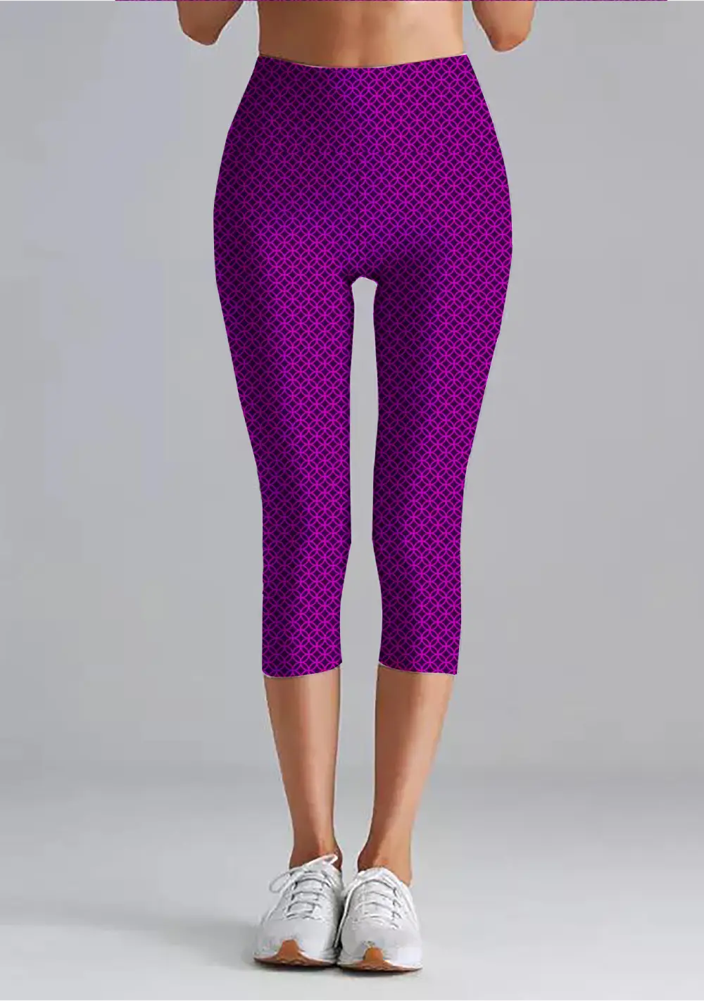 Jali Print Purple Women High Waist Capri Leggings Pant