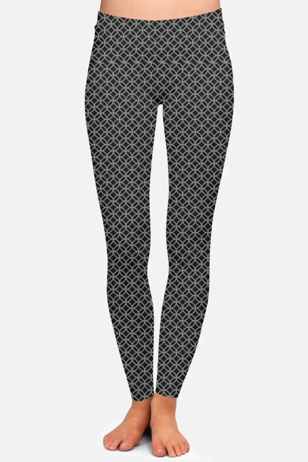 Abstract Print Black Grey Women High Waist Leggings Pant