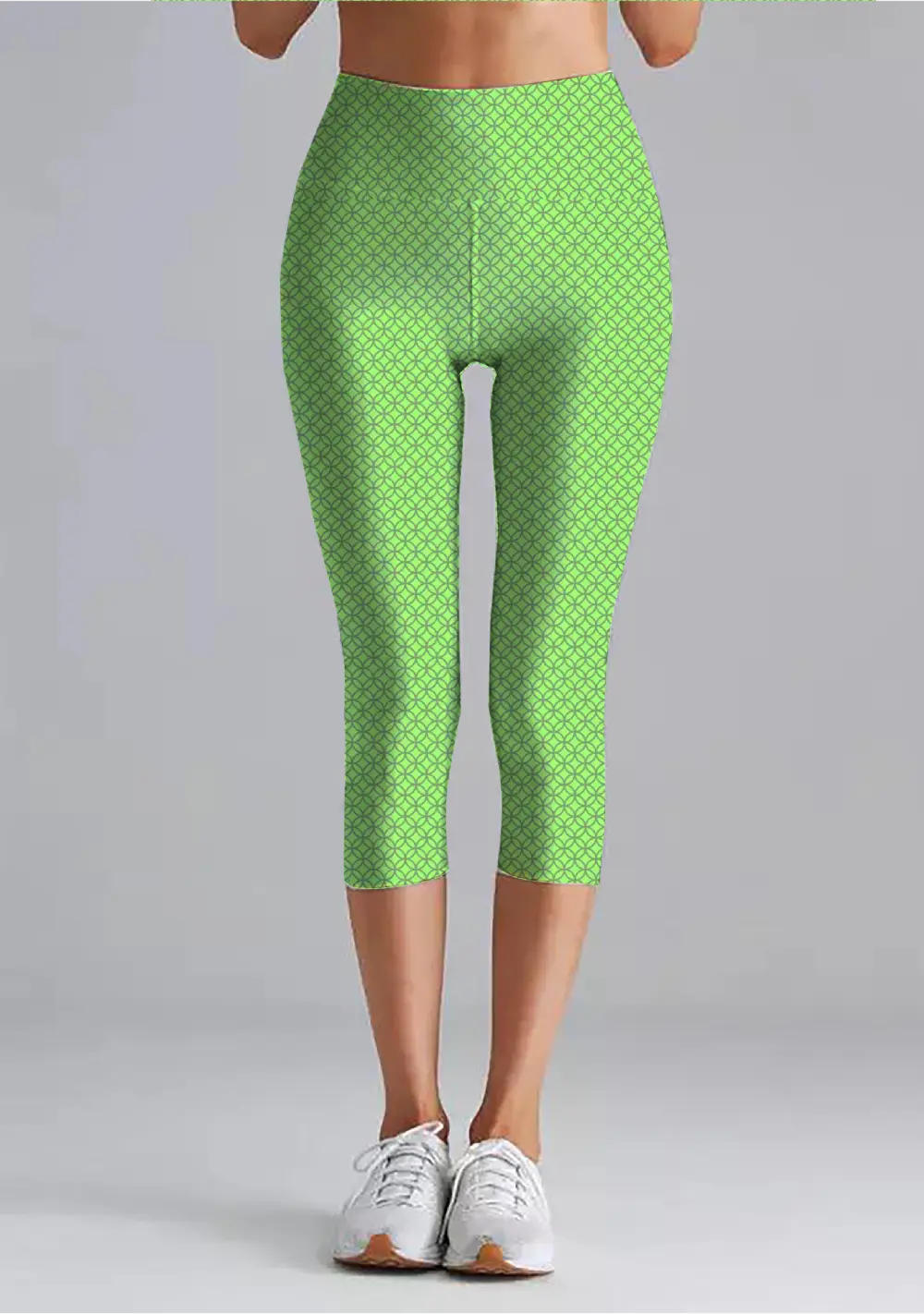 Jali Print Light Green Women High Waist Capri Leggings Pant