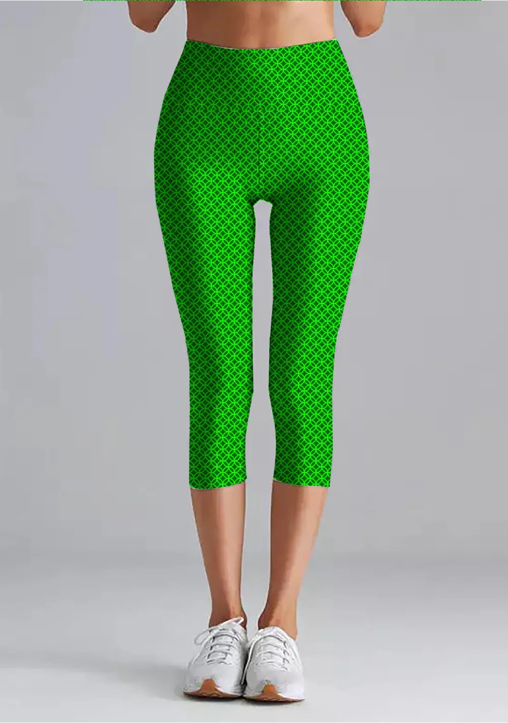 Jali Print Green Women High Waist Capri Leggings Pant