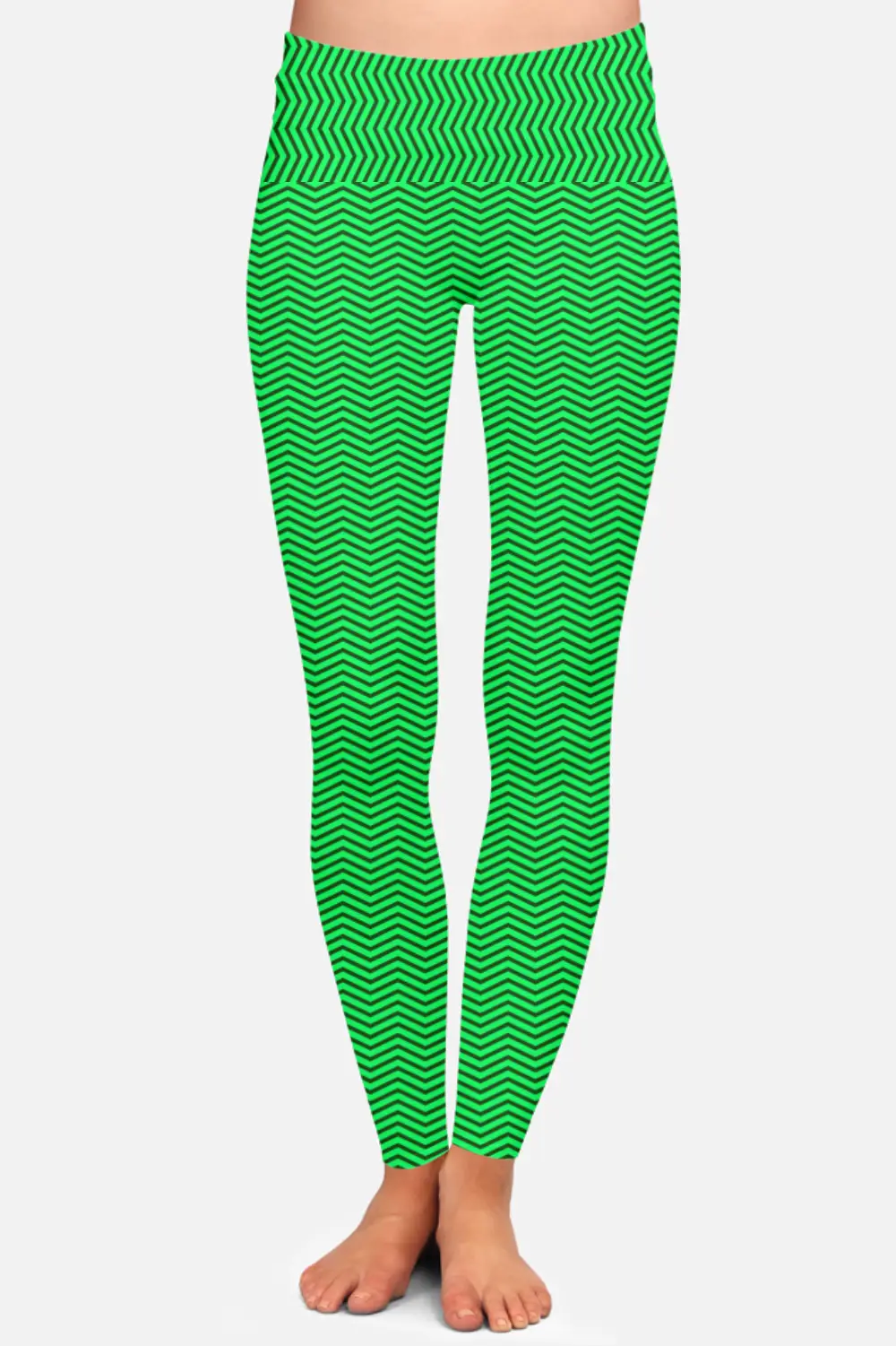 Zigzag Print Green Women High Waist Leggings Pant