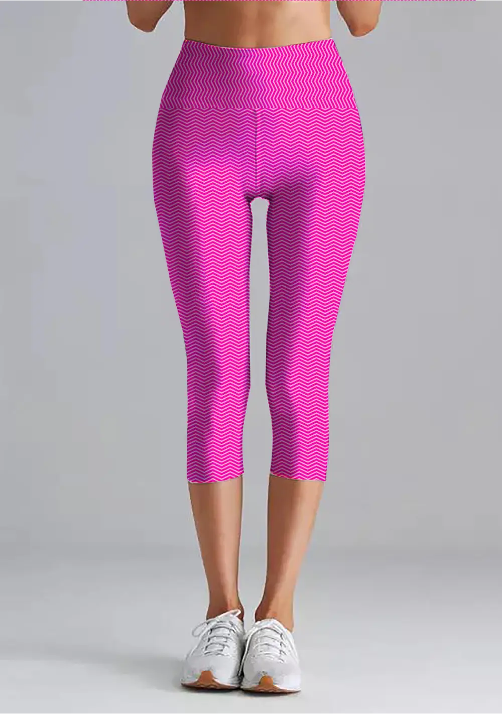 Zigzag Pink Women High Waist Capri Leggings Pant