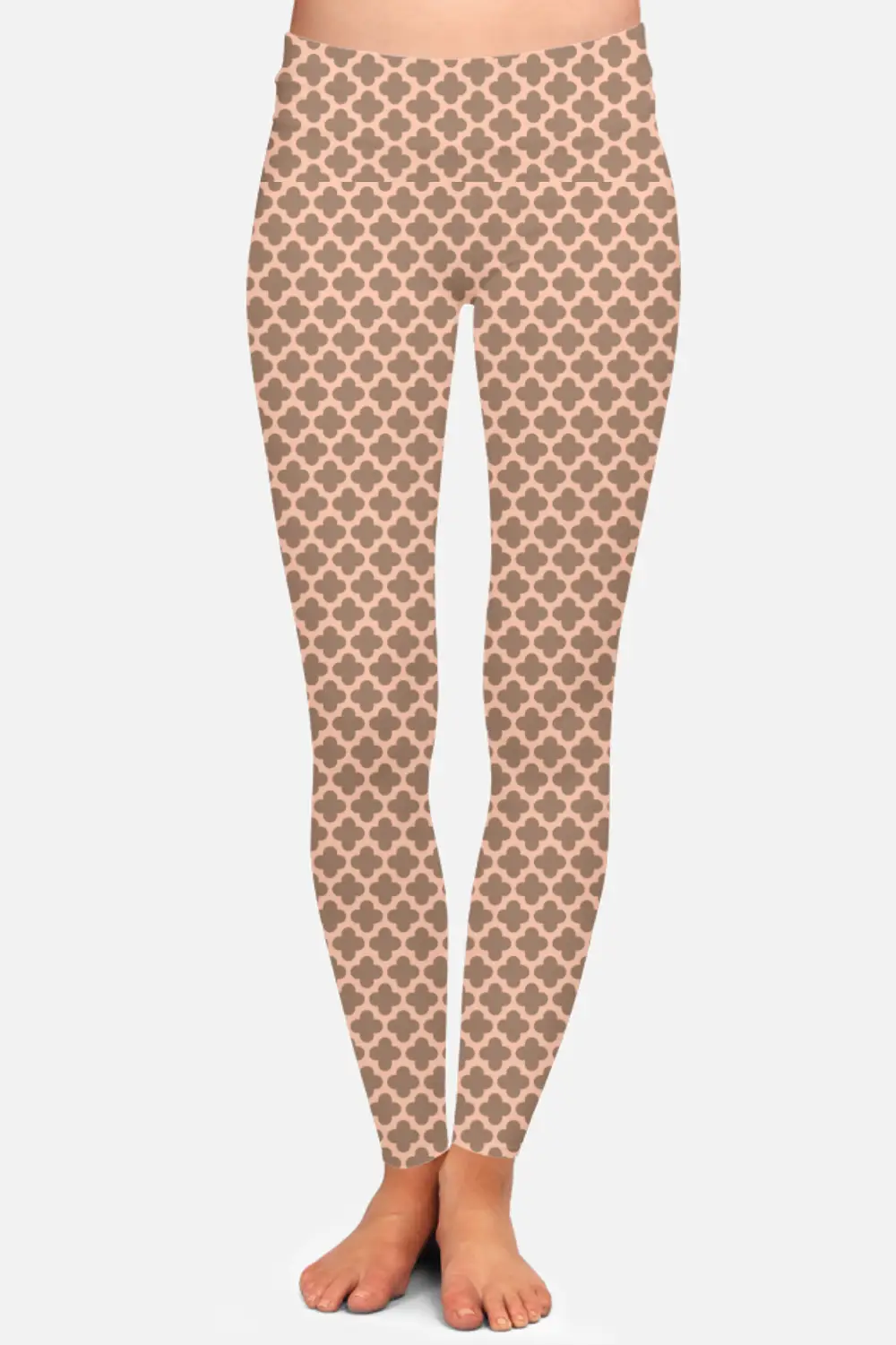 Casual Abstract Print Cream Color Women High Waist Leggings Pant