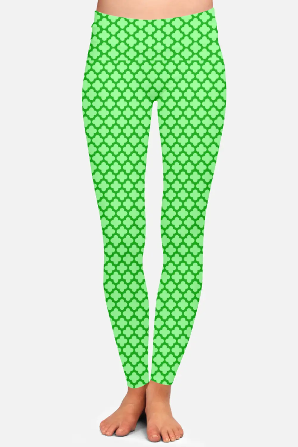 Casual Abstract Print Pista Green Women High Waist Leggings Pant