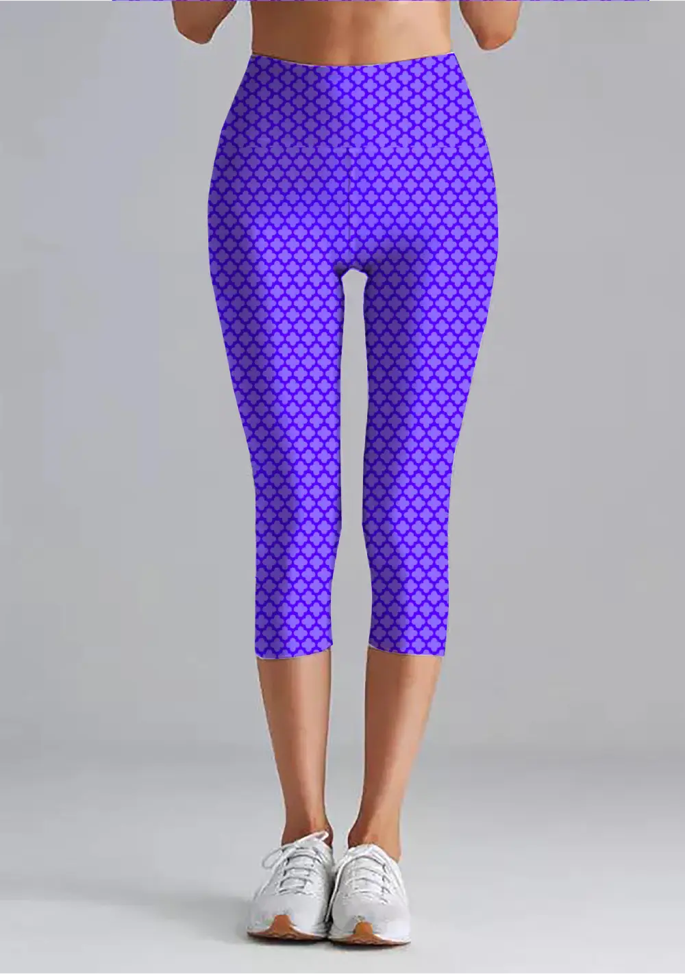 Casual Abstract Print Purple Women High Waist Capri Leggings Pant