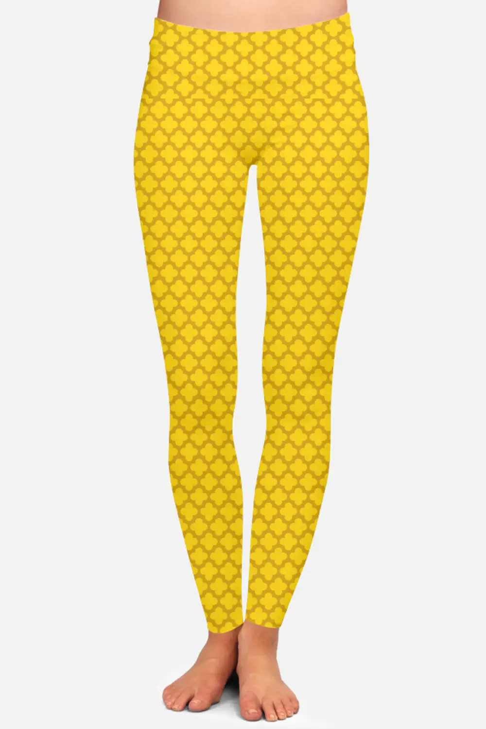 Casual Abstract Print Yellow Women High Waist Leggings Pant