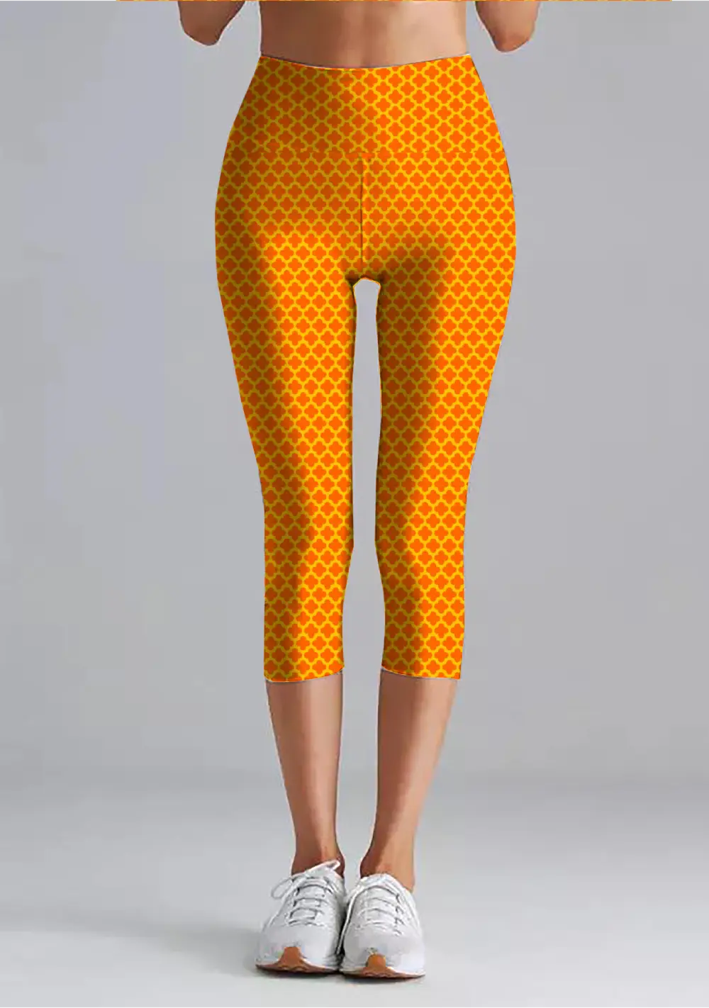 Casual Abstract Print Orange Women High Waist Capri Leggings Pant