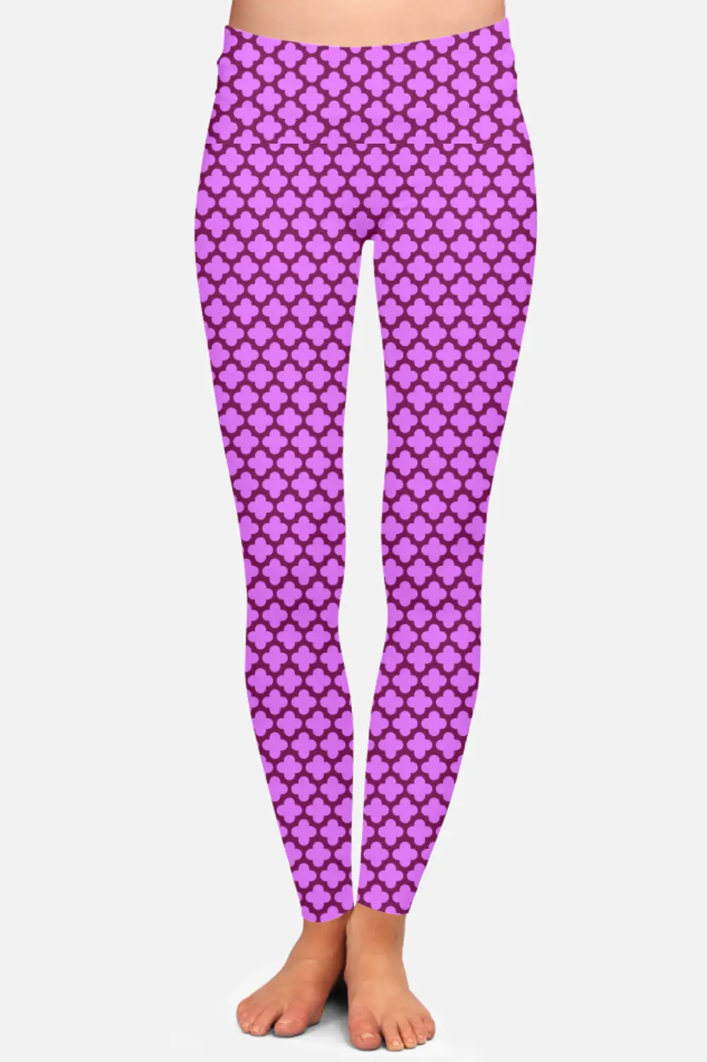 Casual Abstract Print Pink Women High Waist Leggings Pant