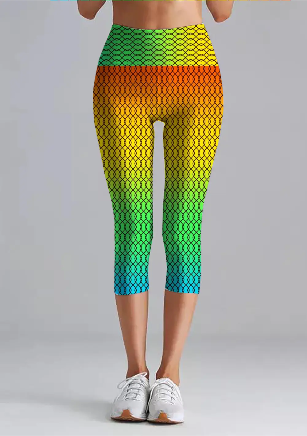 Multi Color Abstract Print Women High Waist Capri Leggings Pant
