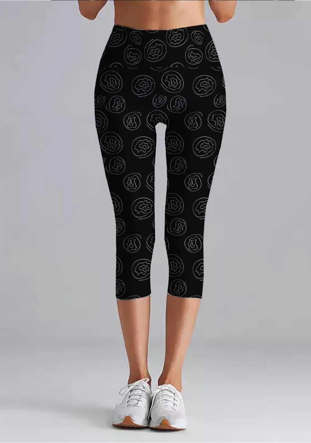 Floral Black Women High Waist Capri Leggings Pant