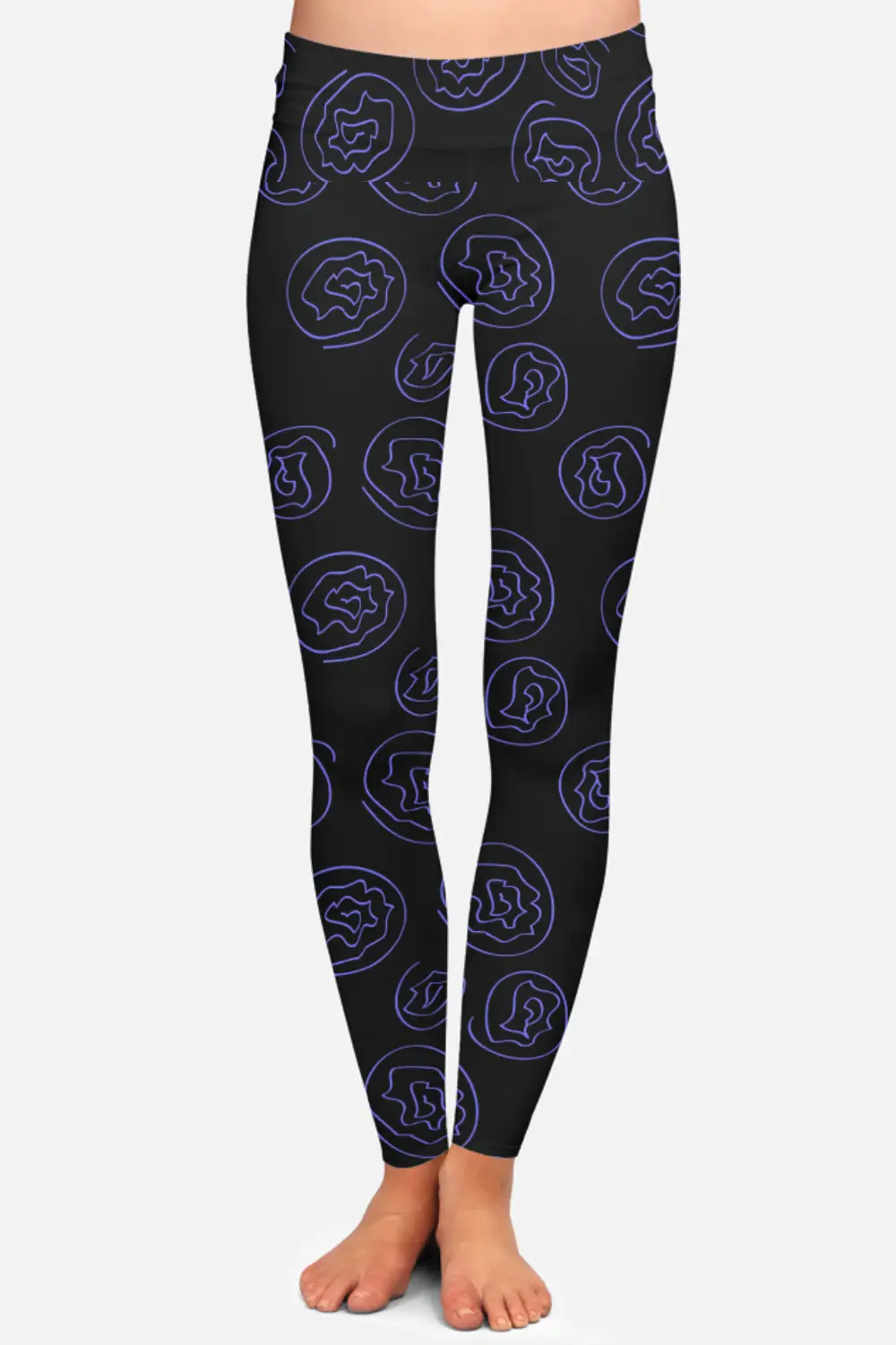 Lavender Floral Print Black Women High Waist Leggings Pant