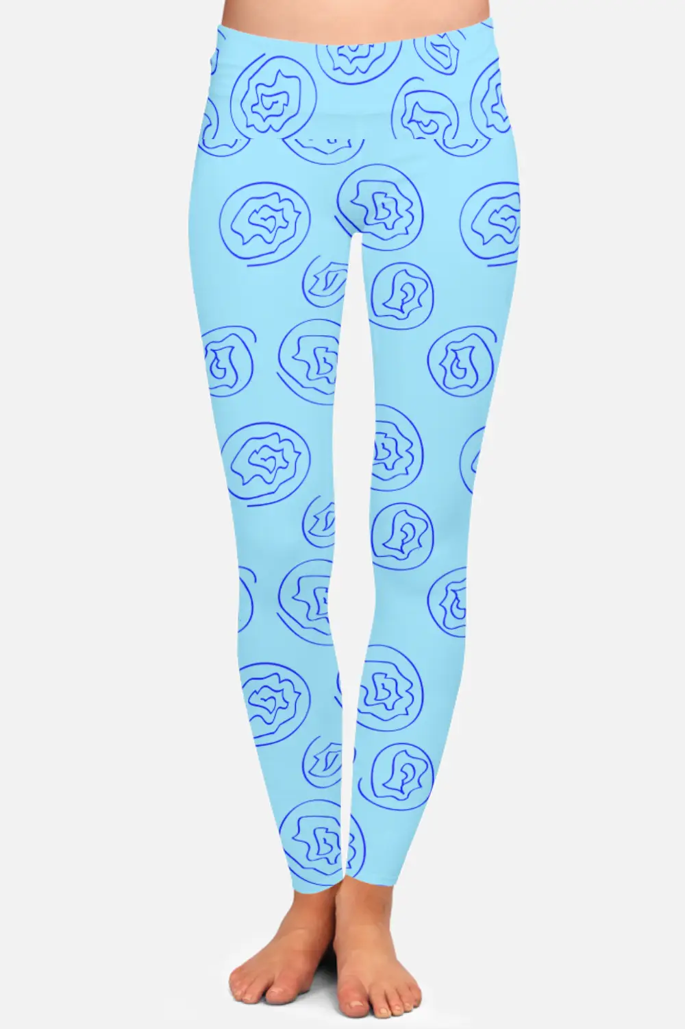 Blue Floral Women High Waist Leggings Pant