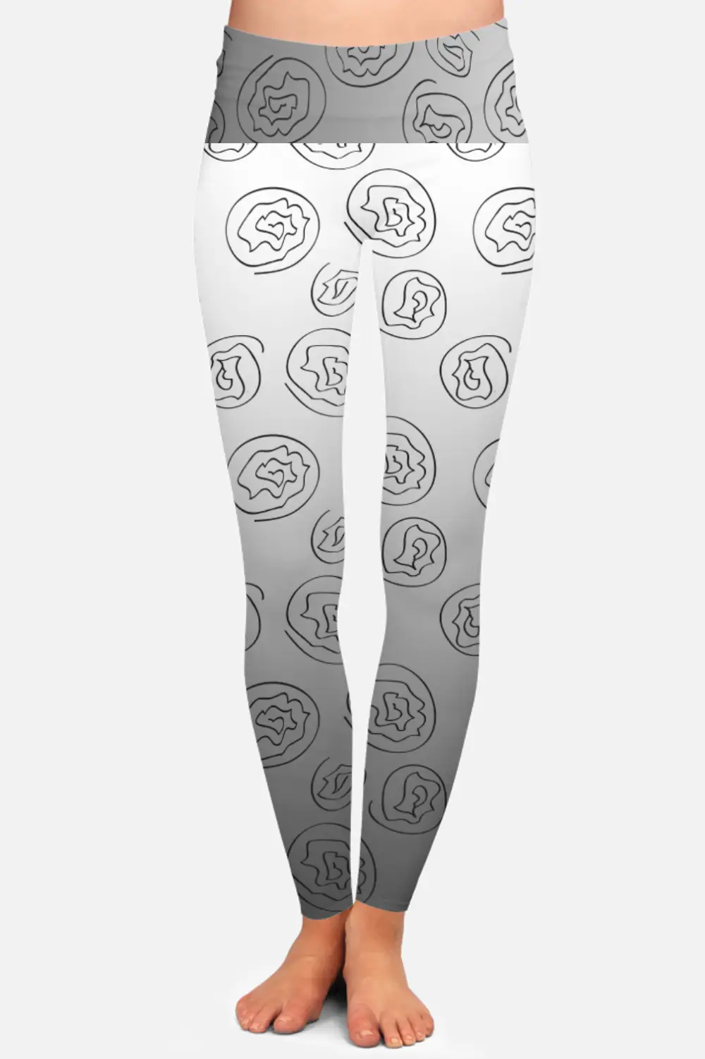 Grey Black Women High Waist Leggings Pant