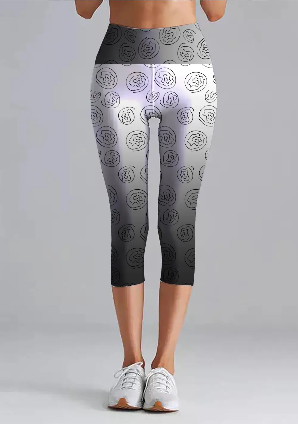 Grey Black Women High Waist Capri Leggings Pant