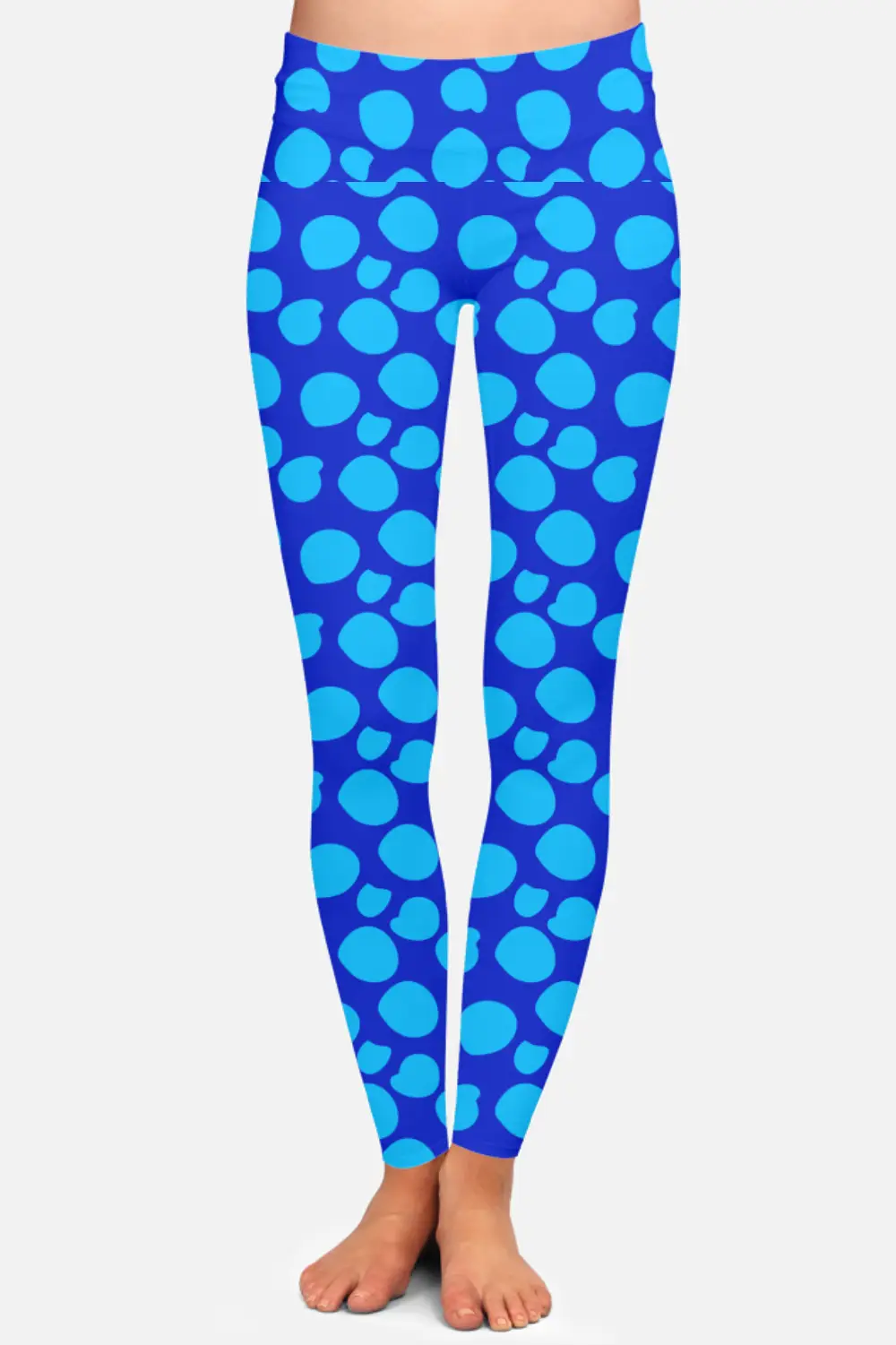 Blue Polka Dots Women High Waist Leggings Pant