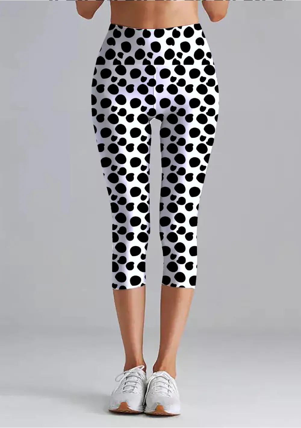 Polka Dots White Women High Waist Capri Leggings Pant
