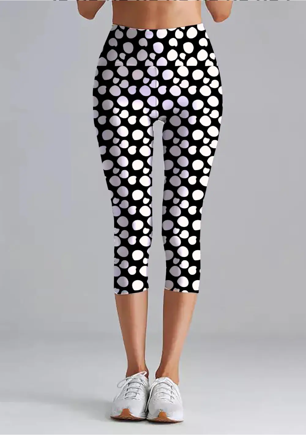 Polka Dots Printed Black Women High Waist Capri Leggings Pant