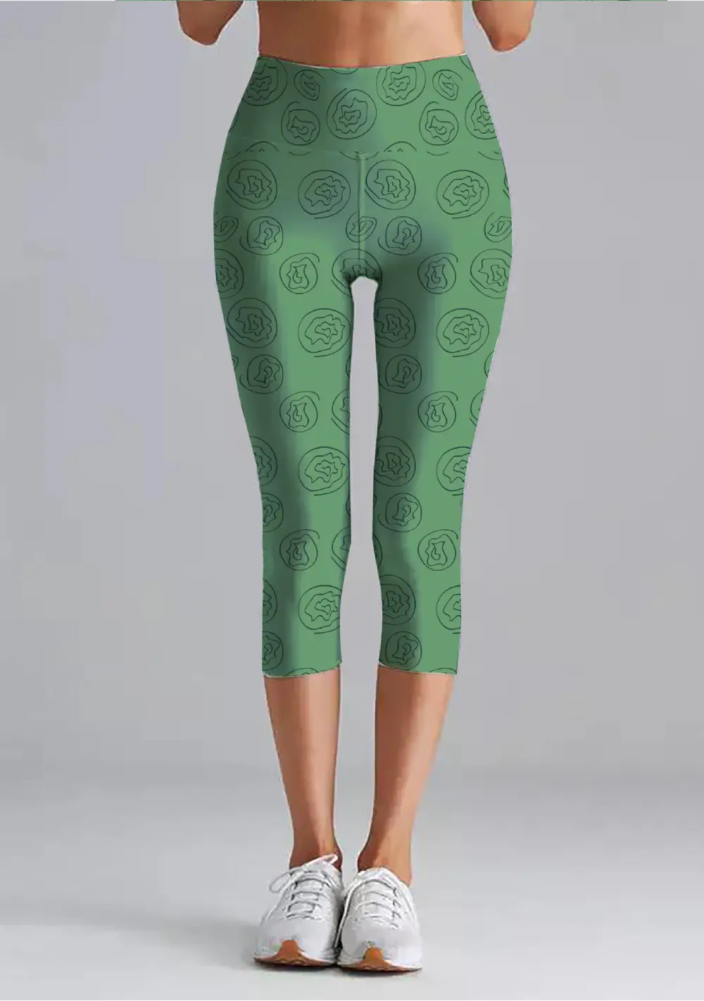 3/4 Floral Green Women High Waist Capri Leggings Pant