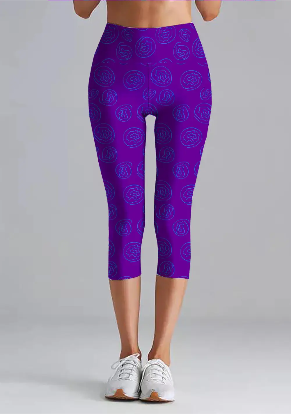Floral Lavender Women High Waist Capri Leggings Pant