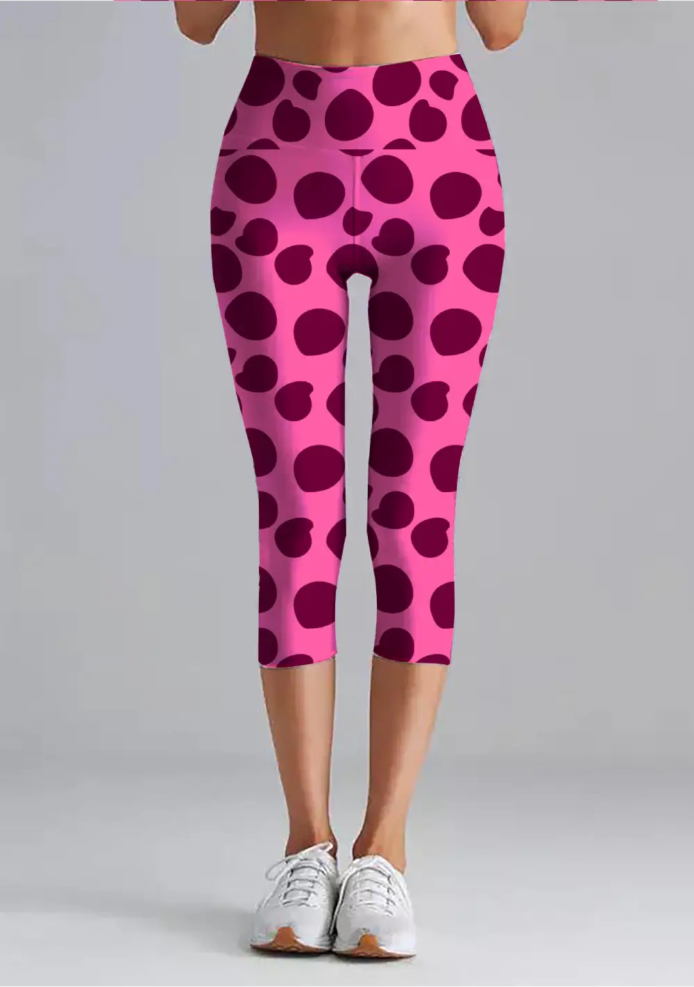 Polka Dots Red Women High Waist Capri Leggings Pant