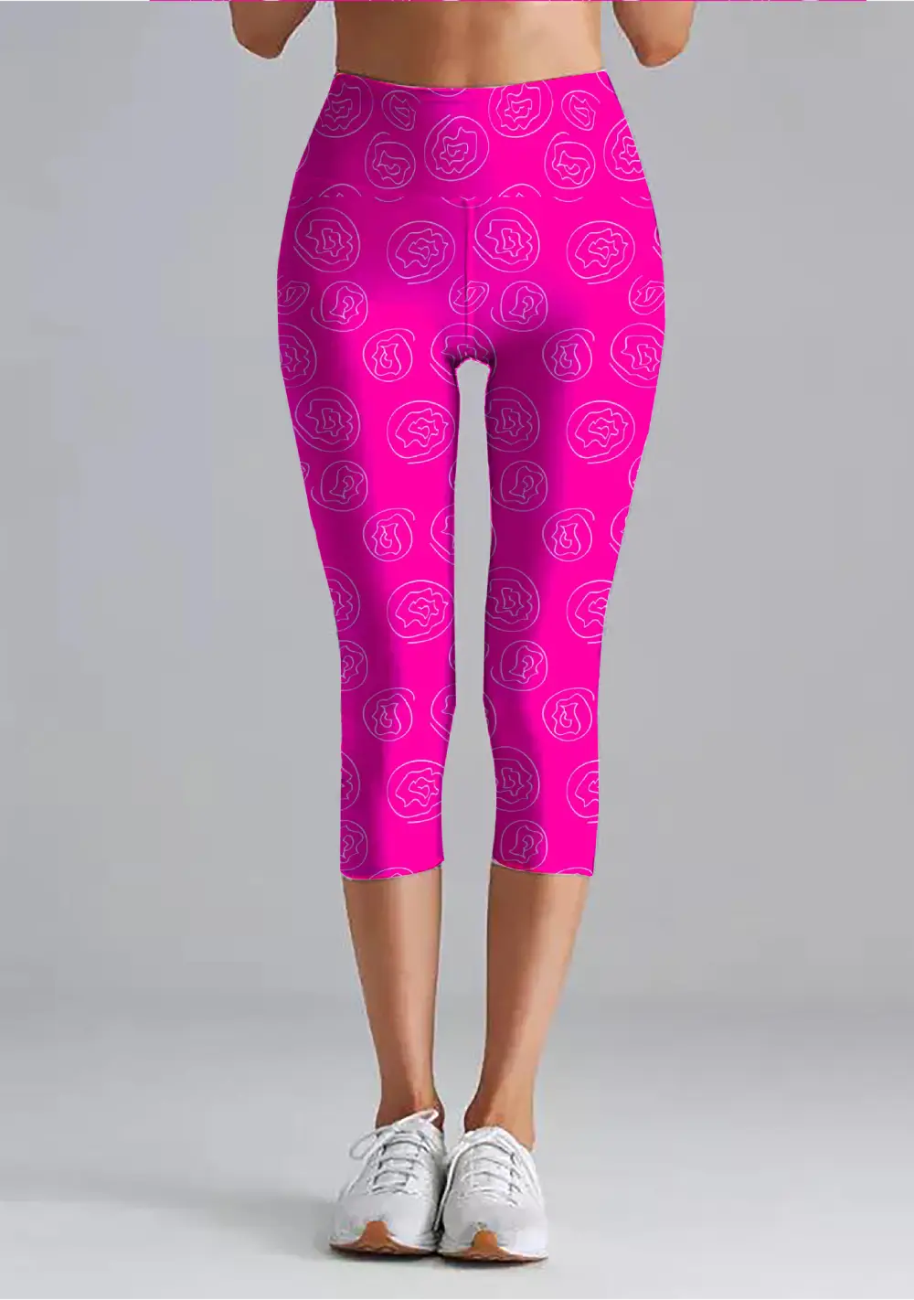 Floral Pink Women High Waist Capri Leggings Pant