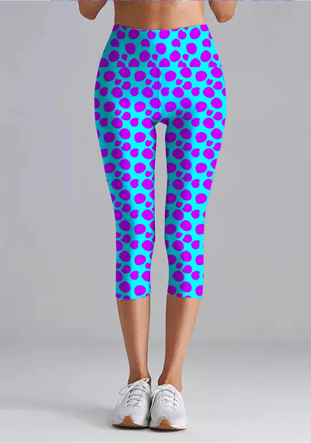 Polka Dots Purple Women High Waist Capri Leggings Pant