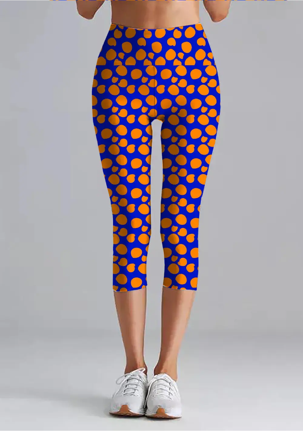 Polka Dots Blue Women High Waist Capri Leggings Pant