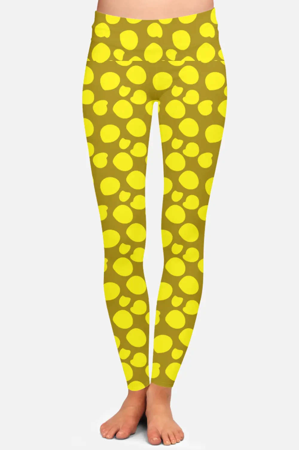 Polka Dots Yellow Women High Waist Leggings Pant