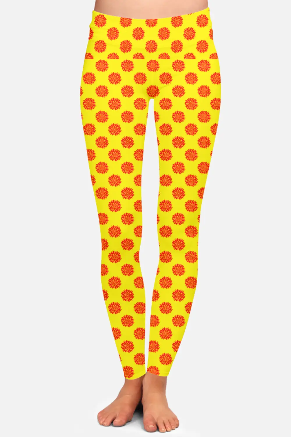 Flower Prints Yellow Women High Waist Leggings Pant