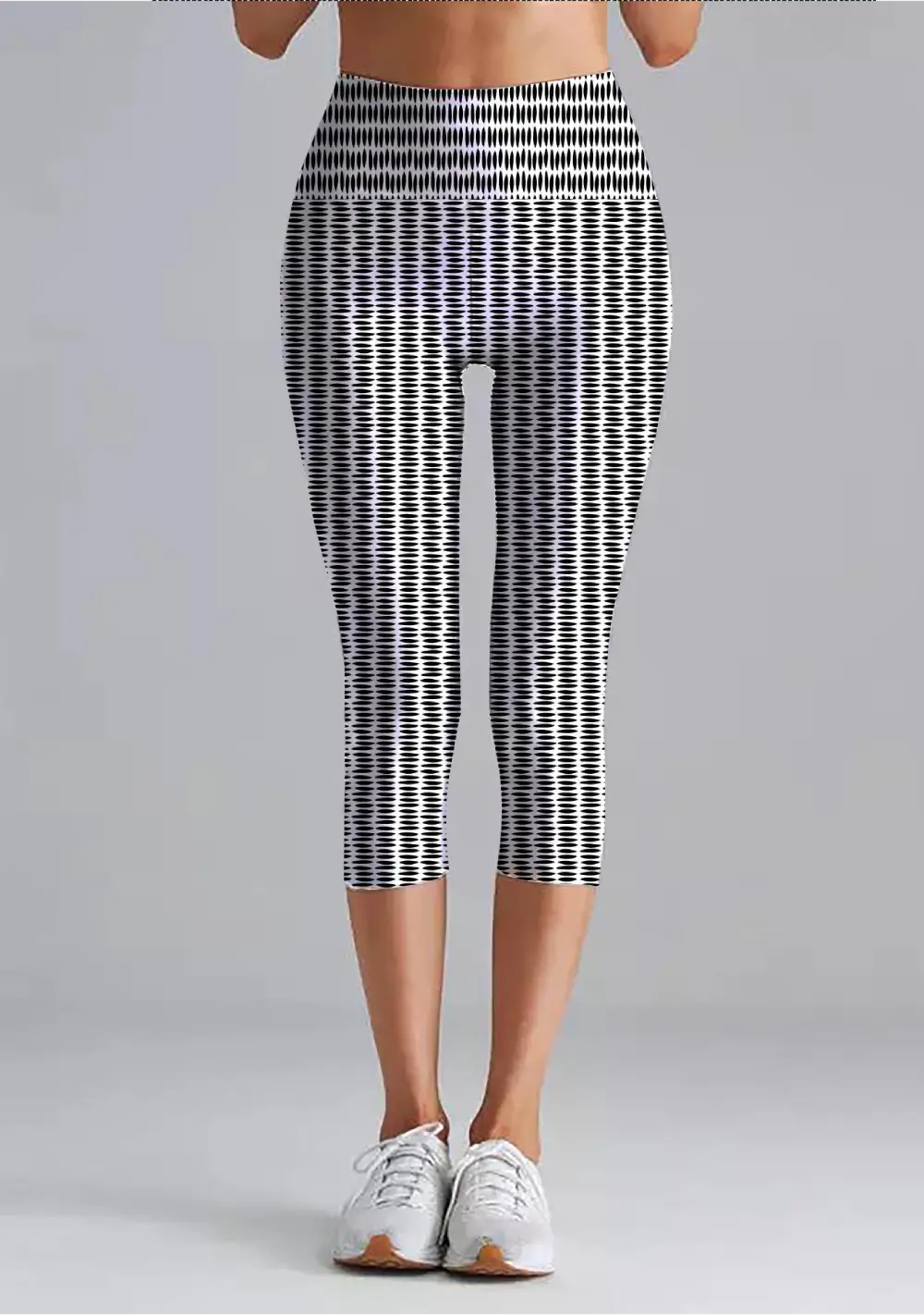 Pebbles Print White Women High Waist Capri Leggings Pant