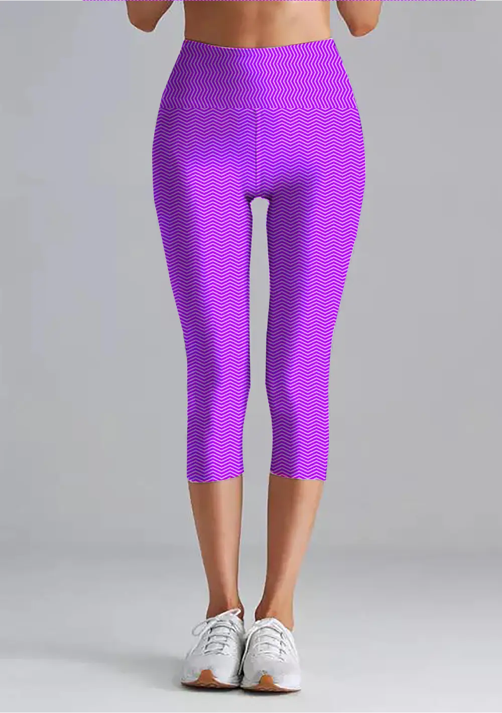 Zigzag Print Lavender Women High Waist Capri Leggings Pant