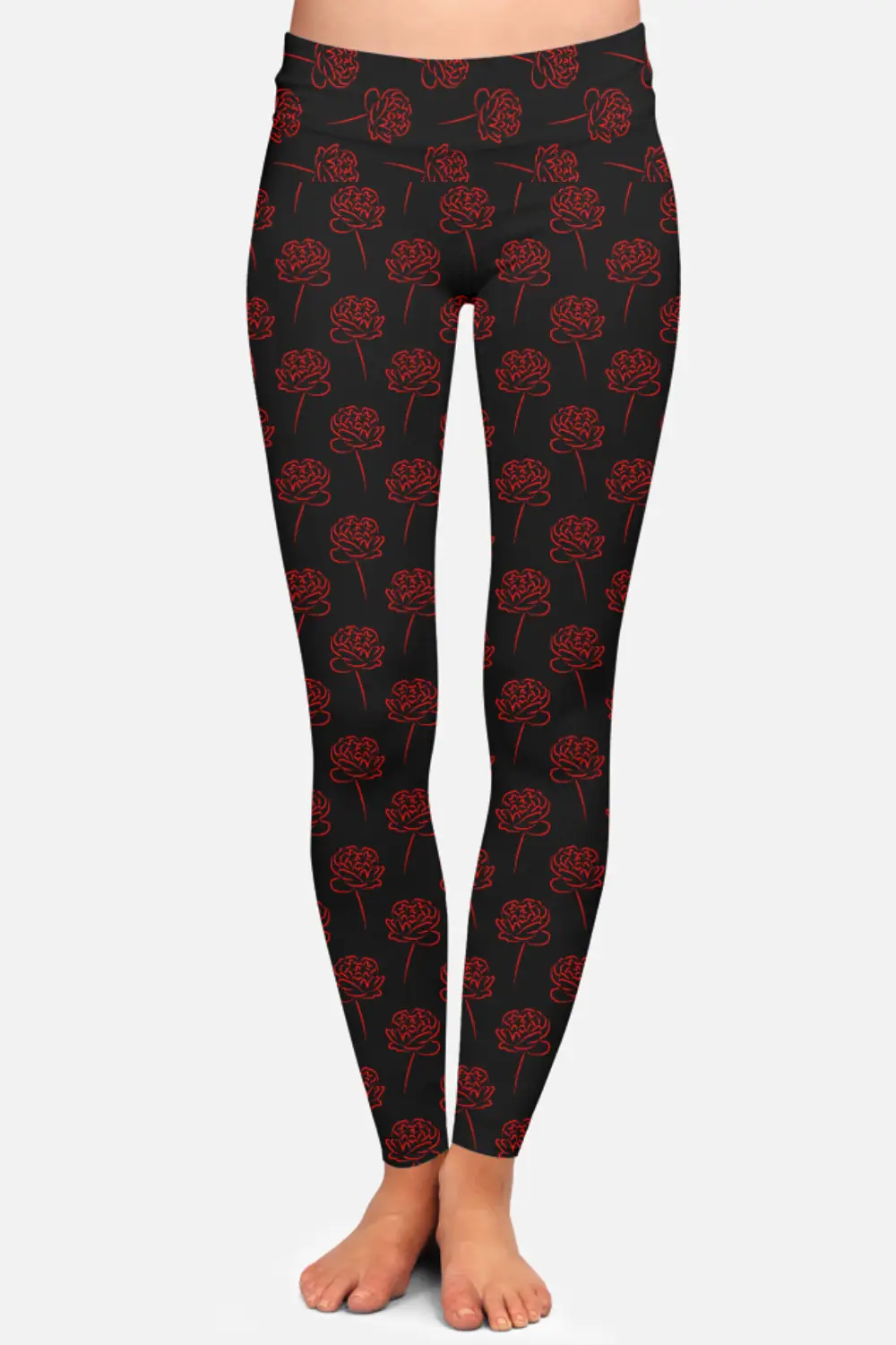 Roses Black Women High Waist Leggings Pant