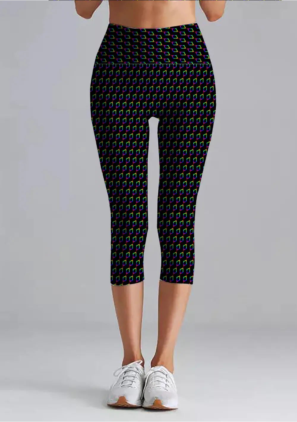 Printed Black Women High Waist Capri Leggings Pant