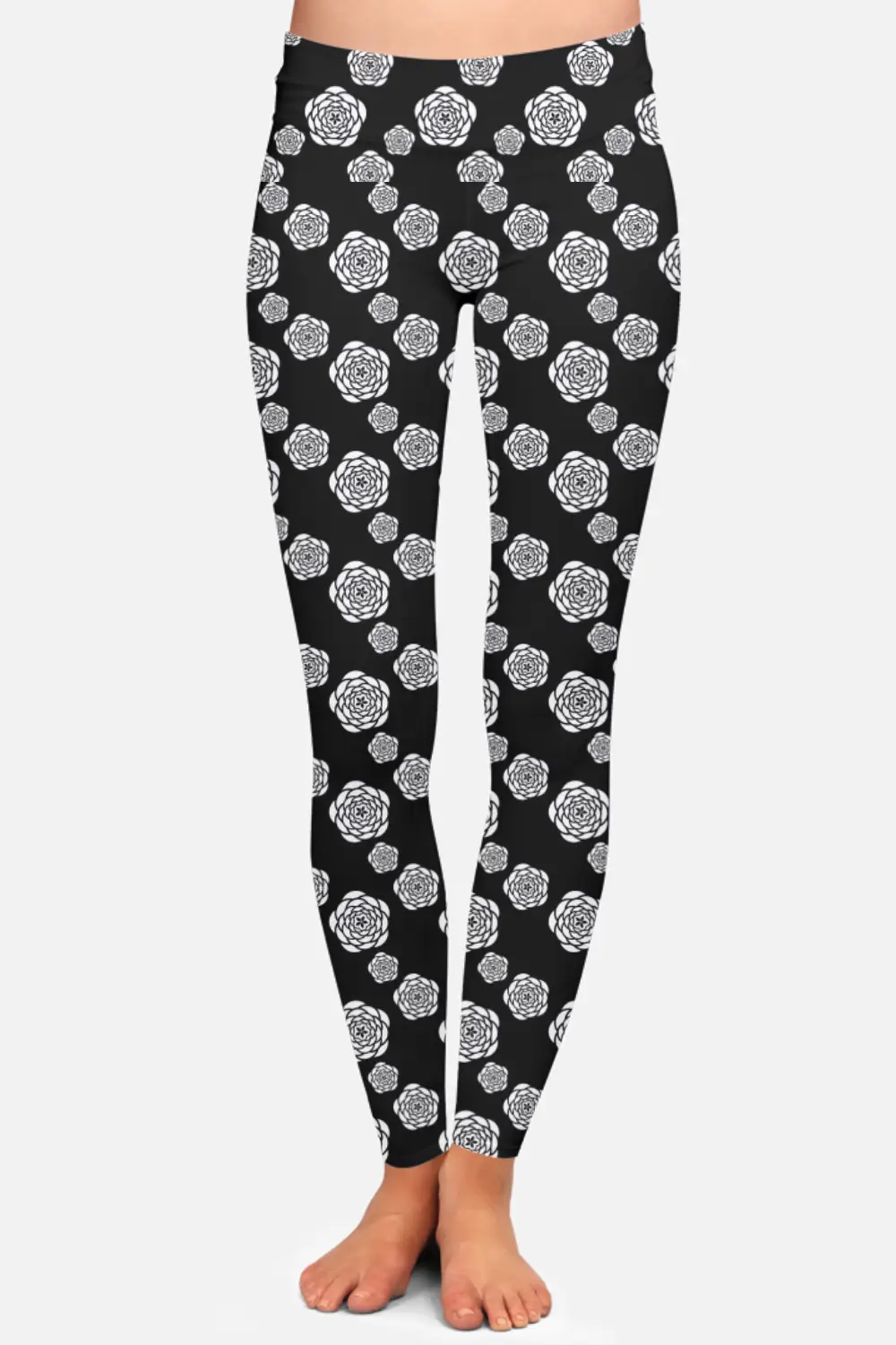 Floral Printed Black Women High Waist Leggings Pant