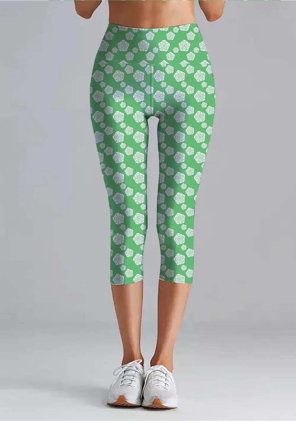 Floral Printed Parrot Green Women High Waist Capri Leggings Pant