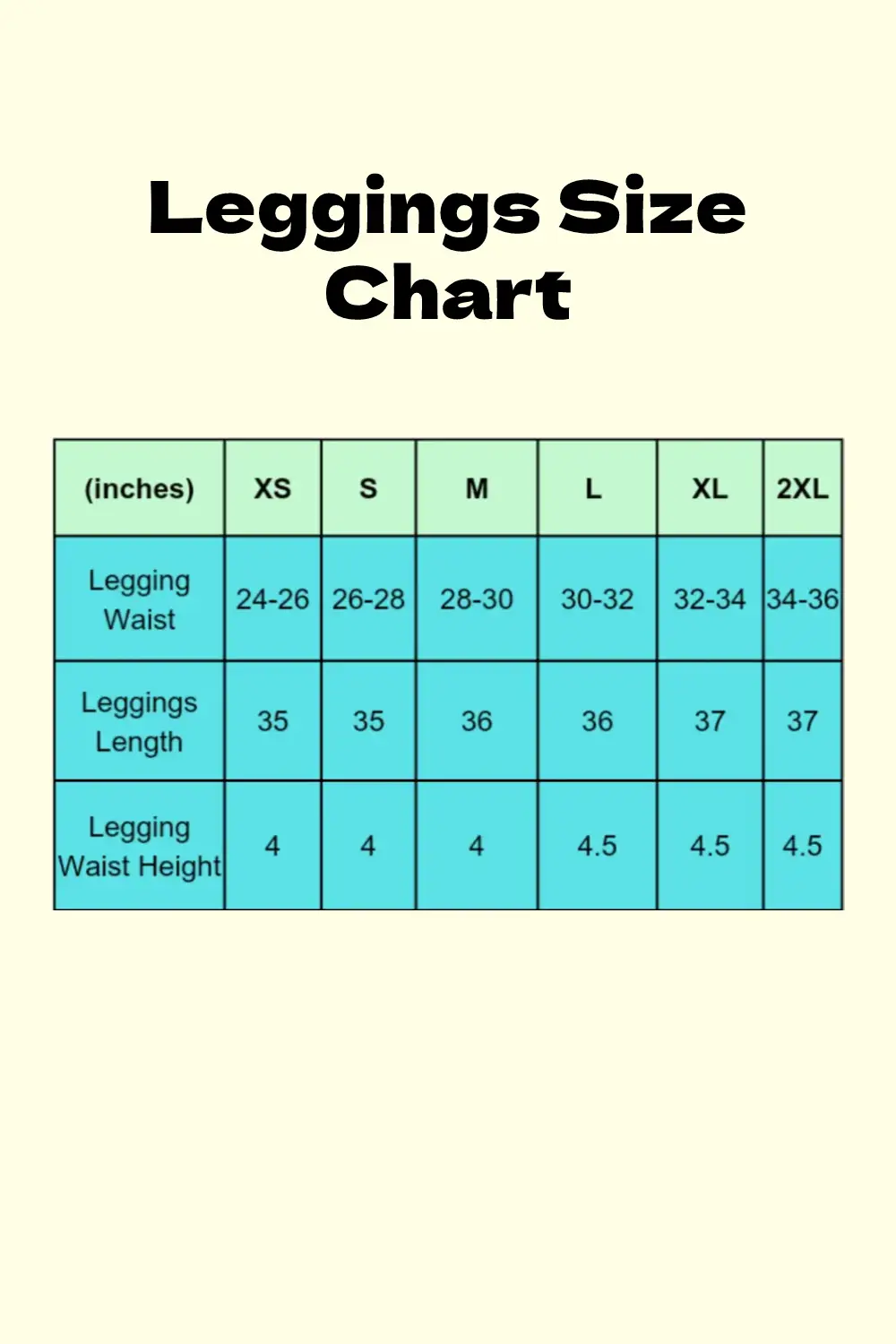 Sports Leggings Size Chart