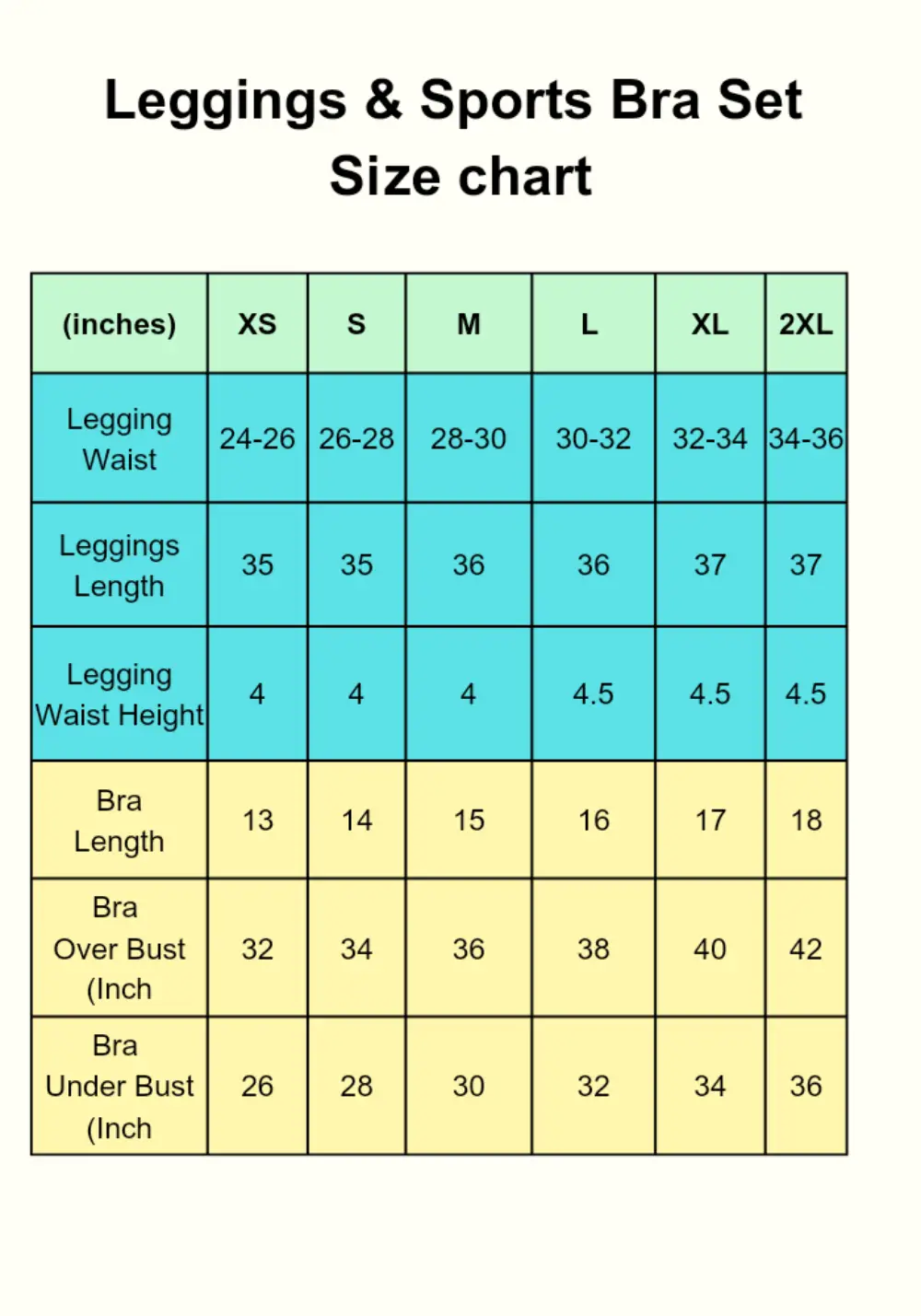 Sports Tights Leggings And Bra Set Size Chart