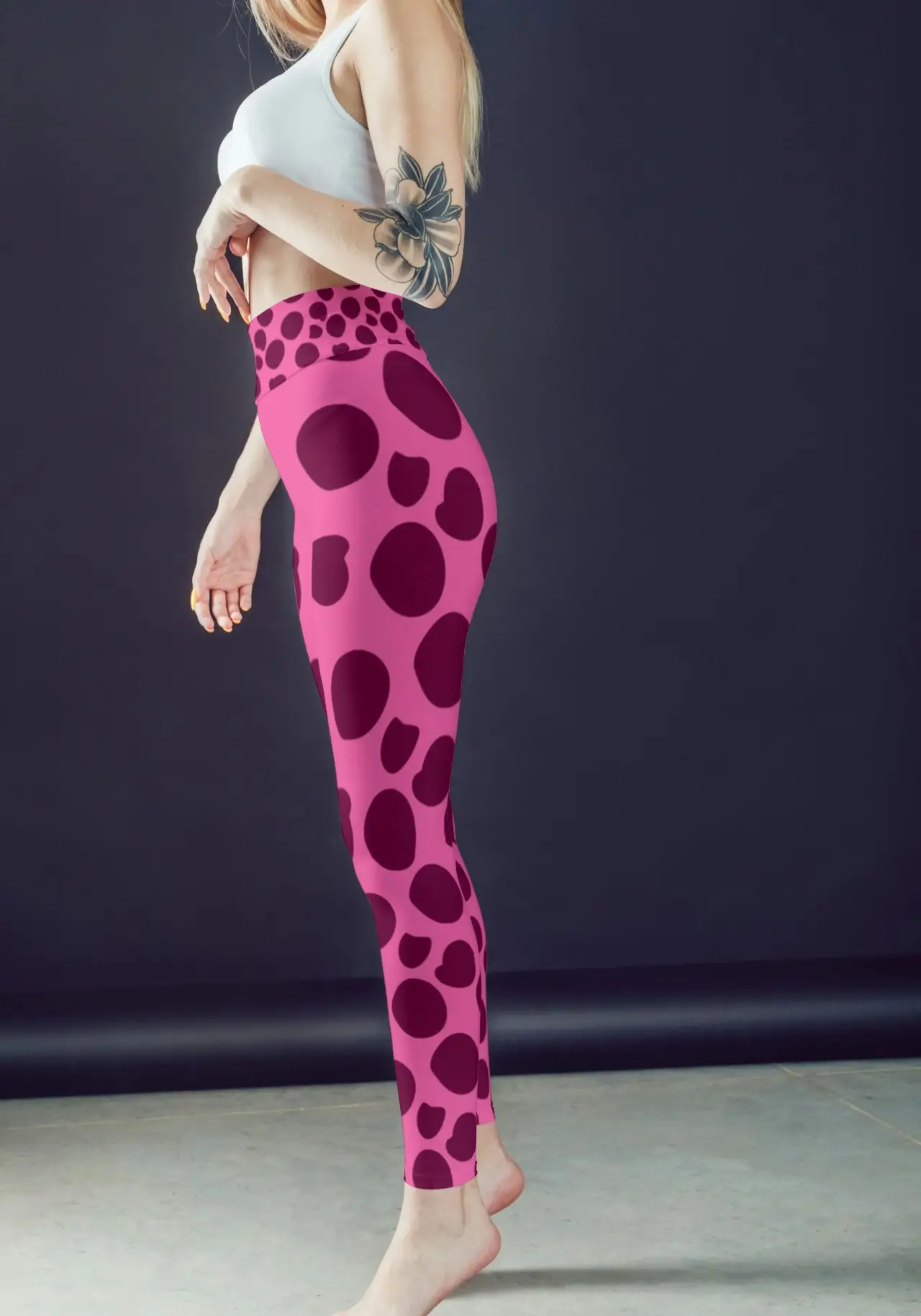 Polka Dots Red Women Sports Tights And Bra Set - Image 2