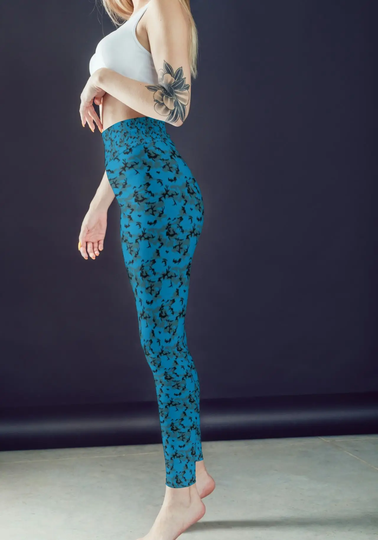 Camouflage Blue Women Sports Tights And Bra Set - Image 3