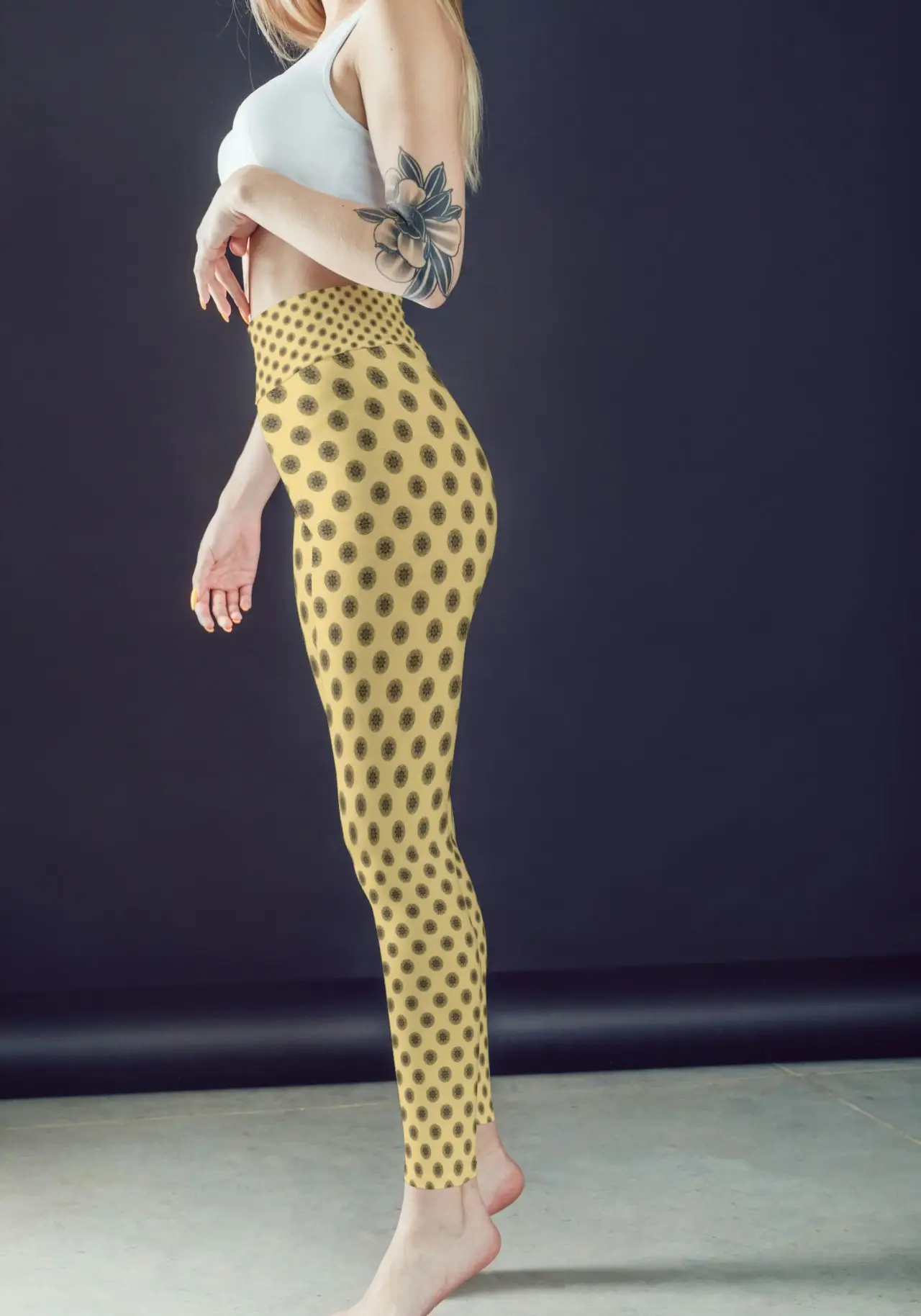 Mandala Prints Butter Yellow Women Sports Tights And Bra Set - Image 2