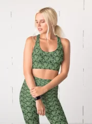 Casual Camouflage Green Women Sports Tights And Bra Set