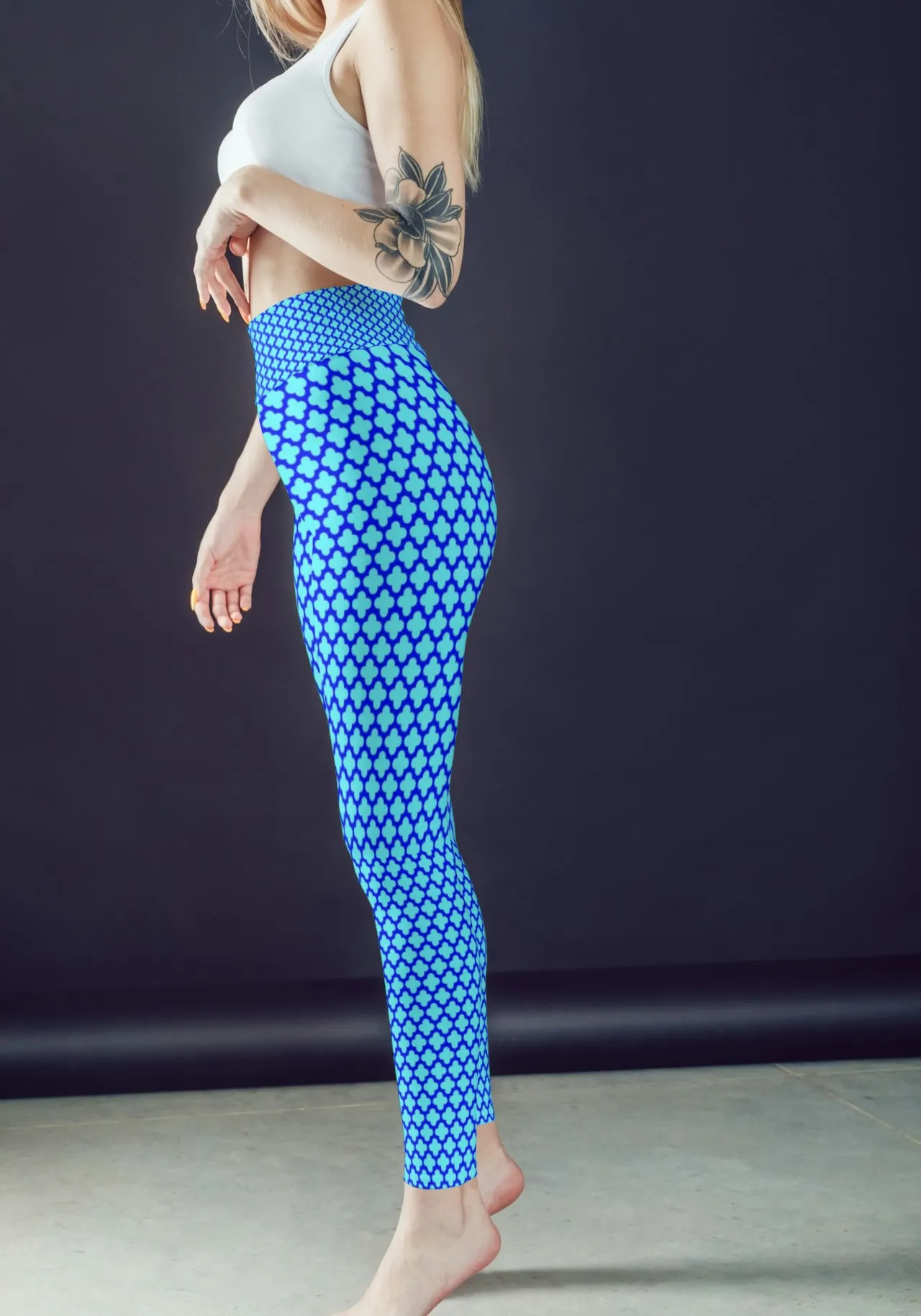 Casual Abstract Print Blue Women Sports Tights And Bra Set - Image 2