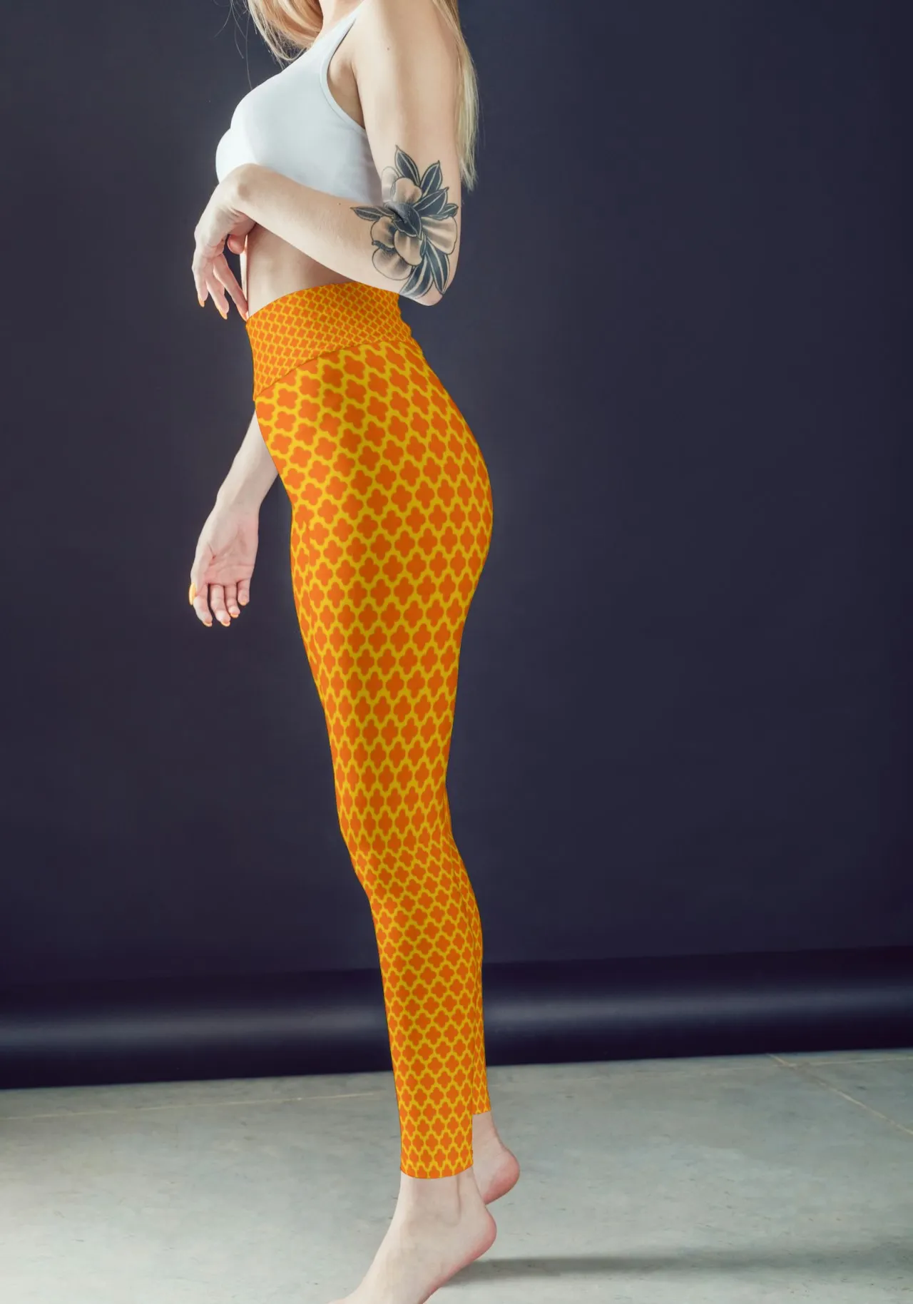 Casual Abstract Print Orange Women Sports Tights And Bra Set - Image 3